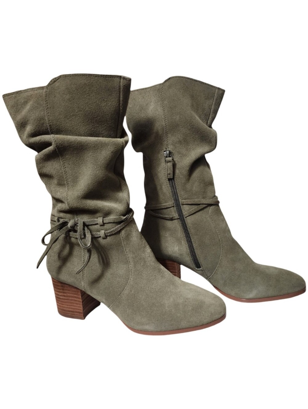 VIOLET & RED "Janine" Genuine Suede Slouch Boots Olive Green Size 7.5 NWOB